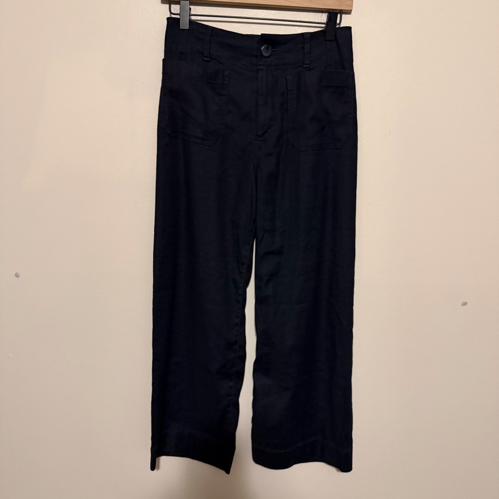 Maeve Colette wide leg patch pocket pants linen 26P navy minimalist casual